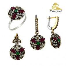 Gümüş Otantik Taşlı Set